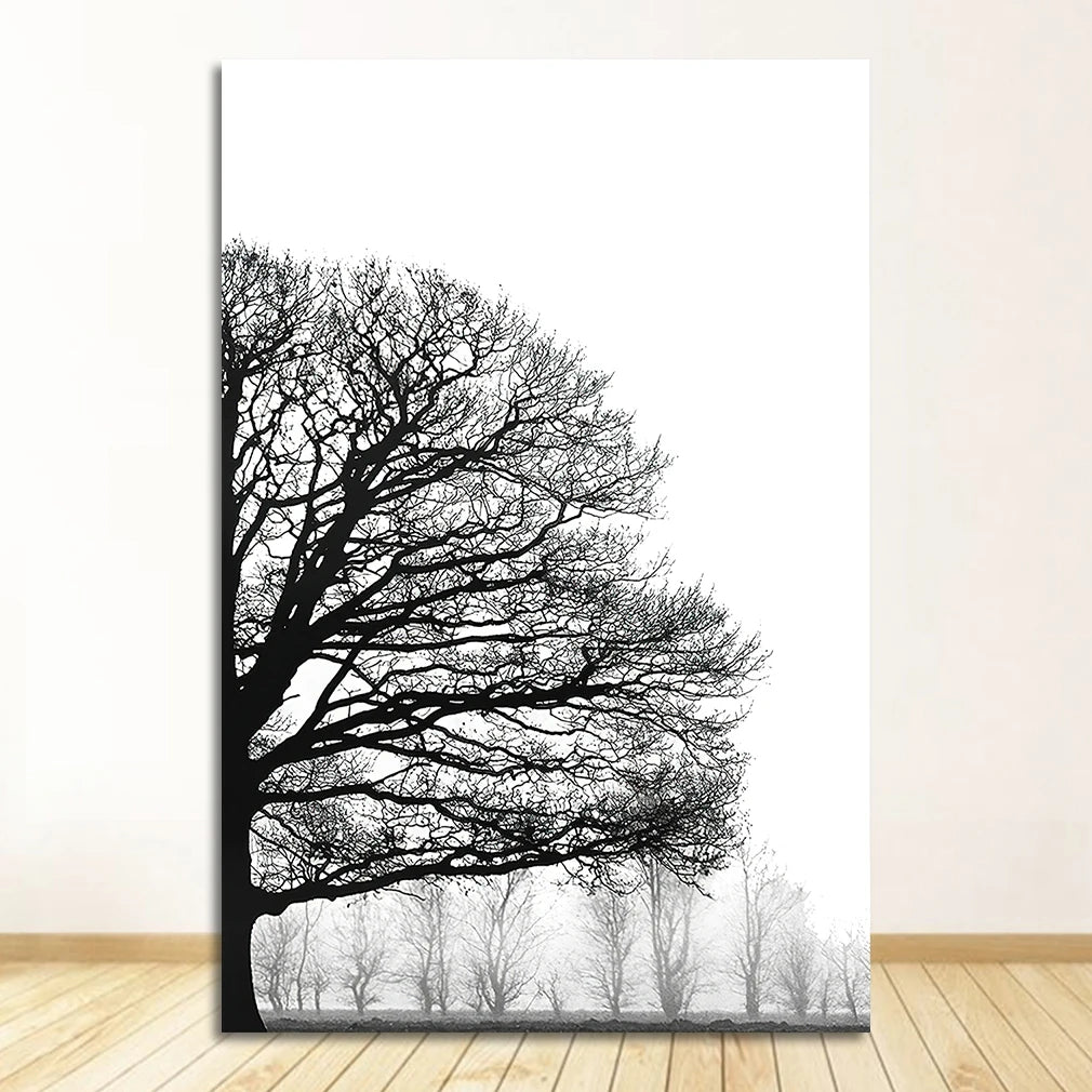 Black White Winter Trees Forest Landscape Wall Art Fine Art Canvas Prints Posters Pictures For Living Room Bedroom Home Office Art Decor