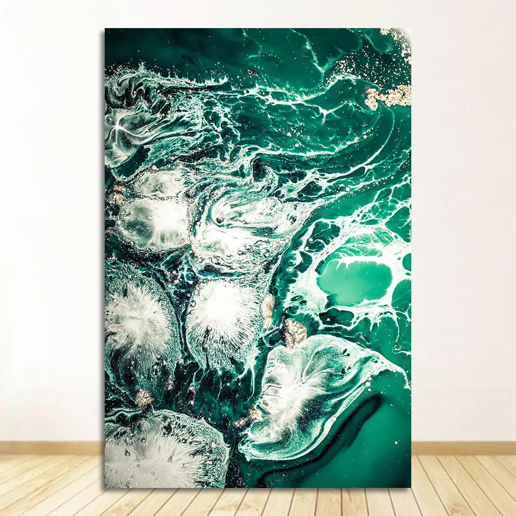 Blue Aqua Green Liquid Marble Print Wall Art Fine Art Canvas Prints Nordic Pictures For Living Room Bedroom Home Office Art Decor