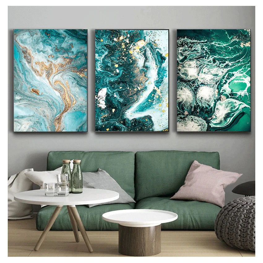 Blue Aqua Green Liquid Marble Print Wall Art Fine Art Canvas Prints Nordic Pictures For Living Room Bedroom Home Office Art Decor