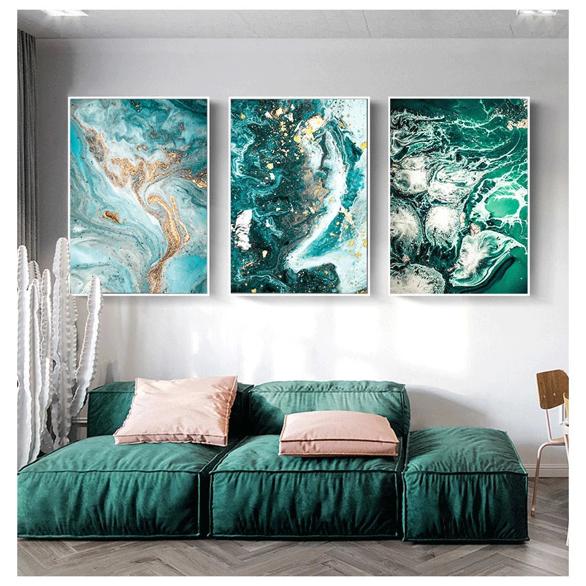 Blue Aqua Green Liquid Marble Print Wall Art Fine Art Canvas Prints Nordic Pictures For Living Room Bedroom Home Office Art Decor