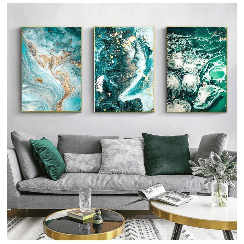 Blue Aqua Green Liquid Marble Print Wall Art Fine Art Canvas Prints Nordic Pictures For Living Room Bedroom Home Office Art Decor