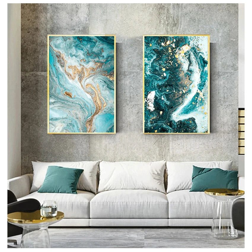 Blue Aqua Green Liquid Marble Print Wall Art Fine Art Canvas Prints Nordic Pictures For Living Room Bedroom Home Office Art Decor