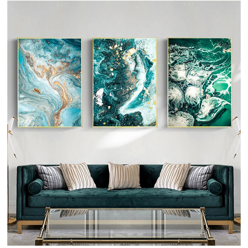 Blue Aqua Green Liquid Marble Print Wall Art Fine Art Canvas Prints Nordic Pictures For Living Room Bedroom Home Office Art Decor