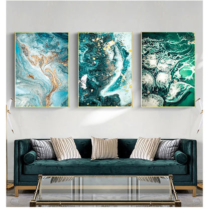 Blue Aqua Green Liquid Marble Print Wall Art Fine Art Canvas Prints Nordic Pictures For Living Room Bedroom Home Office Art Decor