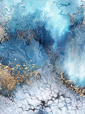 Abstract art with blue, gold, and white colors
