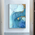 Blue Golden Aqua Marble Print Wall Art Fine Art Canvas Prints Abstract Pictures For Modern Living Room Hotel Room Home Office Decor
