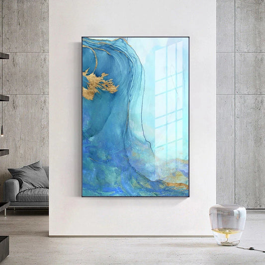 Blue Golden Aqua Marble Print Wall Art Fine Art Canvas Prints Abstract Pictures For Modern Living Room Hotel Room Home Office Decor