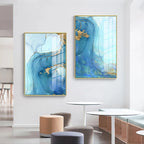 Blue Golden Aqua Marble Print Wall Art Fine Art Canvas Prints Abstract Pictures For Modern Living Room Hotel Room Home Office Decor