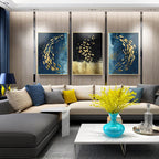 Blue Golden Birds and Butterflies Wall Art Fine Art Canvas Prints Auspicious Abstract Pictures For Living Room Bedroom Hotel Room Art Decor