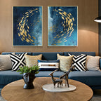 Blue Golden Birds and Butterflies Wall Art Fine Art Canvas Prints Auspicious Abstract Pictures For Living Room Bedroom Hotel Room Art Decor