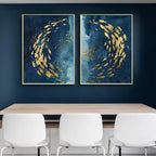 Blue Golden Birds and Butterflies Wall Art Fine Art Canvas Prints Auspicious Abstract Pictures For Living Room Bedroom Hotel Room Art Decor