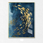 Blue Golden Birds and Butterflies Wall Art Fine Art Canvas Prints Auspicious Abstract Pictures For Living Room Bedroom Hotel Room Art Decor
