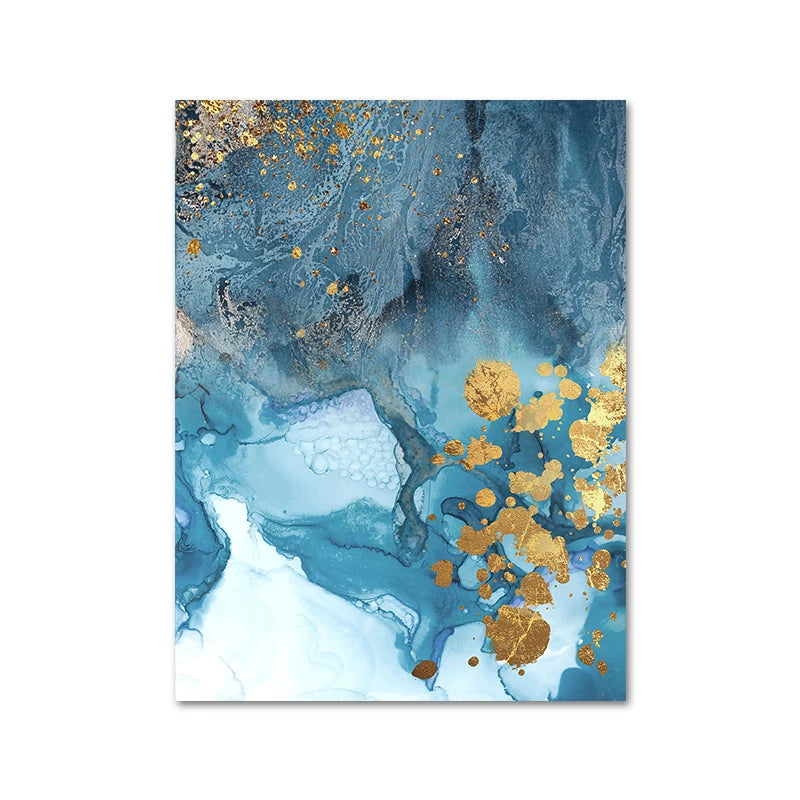 Blue Golden Marble Print Abstract Wall Art Fine Art Canvas Prints Pictures For Living Room Dining Room Hotel Room Bedroom Art Decor 2024