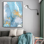 Blue Golden Marble Print Abstract Wall Art Fine Art Canvas Prints Pictures For Living Room Dining Room Hotel Room Bedroom Art Decor 2024