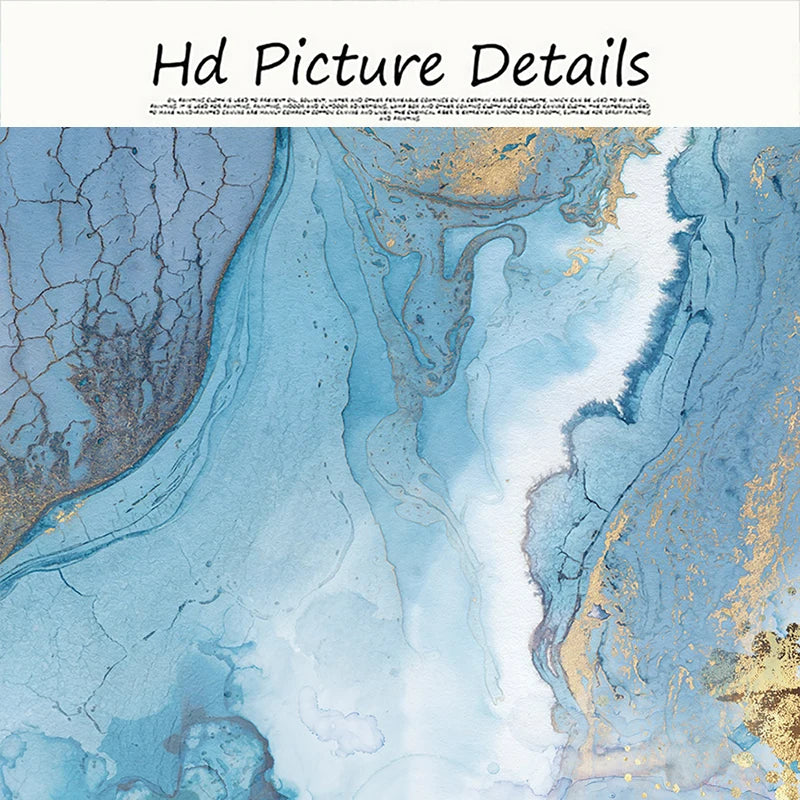 Blue Golden Marble Print Abstract Wall Art Fine Art Canvas Prints Pictures For Living Room Dining Room Hotel Room Bedroom Art Decor 2024
