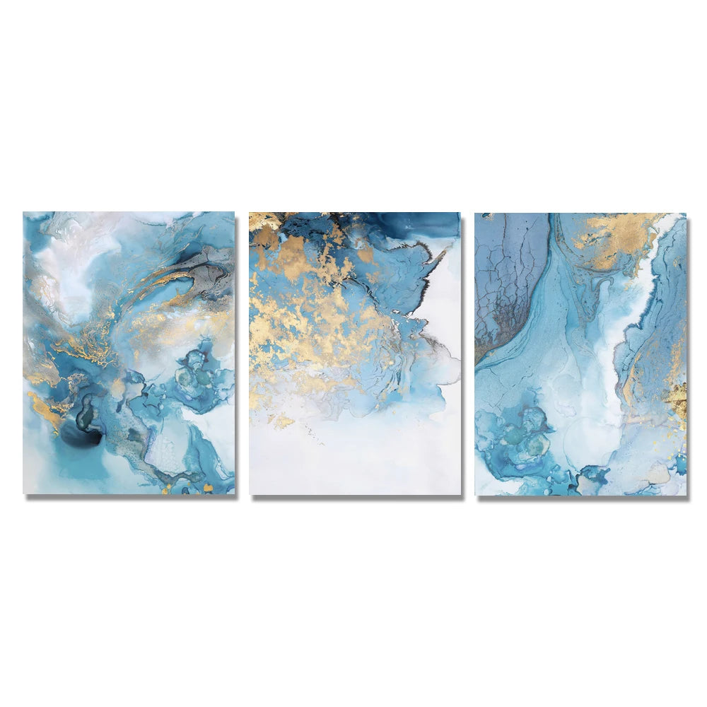 Blue Golden Marble Print Abstract Wall Art Fine Art Canvas Prints Pictures For Living Room Dining Room Hotel Room Bedroom Art Decor 2024