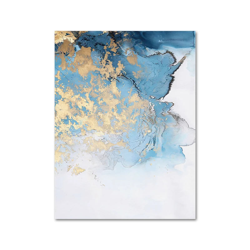 Blue Golden Marble Print Abstract Wall Art Fine Art Canvas Prints Pictures For Living Room Dining Room Hotel Room Bedroom Art Decor 2024