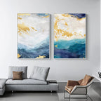 Blue Golden Ocean Spray Seascape Abstract Wall Art Fine Art Canvas Prints Marble Pictures For Living Room Dining Room Art For Contemporary Interiors
