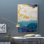 Blue Golden Ocean Spray Seascape Abstract Wall Art Fine Art Canvas Prints Marble Pictures For Living Room Dining Room Art For Contemporary Interiors