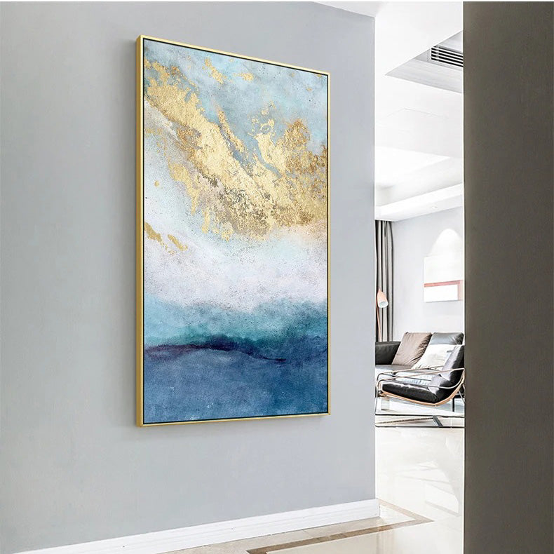 Blue Golden Ocean Spray Seascape Abstract Wall Art Fine Art Canvas Prints Marble Pictures For Living Room Dining Room Art For Contemporary Interiors