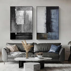 Blue Grey Industrial Abstract Wall Art Fine Art Canvas Prints Modern Art For Contemporary Living Room Dining Room Home Office Foyer Art Decor