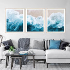 Blue Ocean Waves Beach Wall Art Fine Art Canvas Prints Sand Seascape Coastal Pictures For Living Room Dining Room Art For Modern Apartment