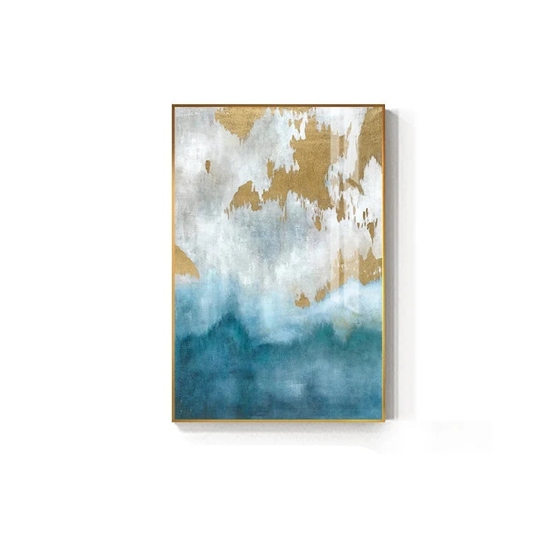 Blue Sea Golden Sands Wall Art Fine Art Canvas Prints Nordic Abstract Pictures For Modern Apartment Living Room Bedroom Foyer Art Decor