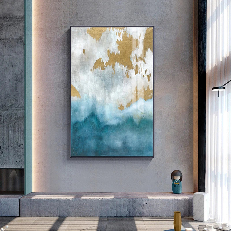 Blue Sea Golden Sands Wall Art Fine Art Canvas Prints Nordic Abstract Pictures For Modern Apartment Living Room Bedroom Foyer Art Decor