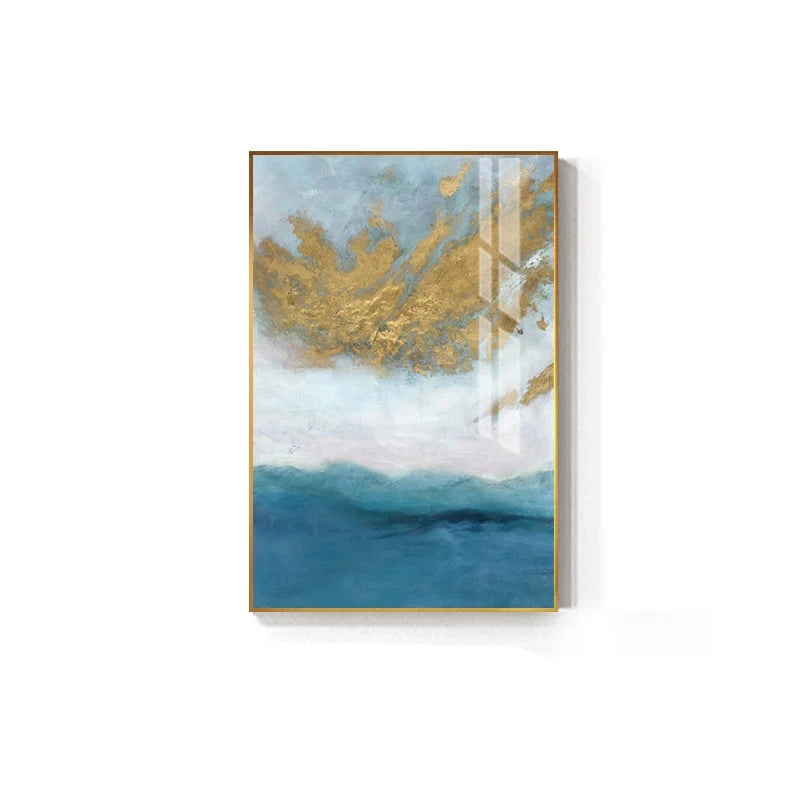 Blue Sea Golden Sands Wall Art Fine Art Canvas Prints Nordic Abstract Pictures For Modern Apartment Living Room Bedroom Foyer Art Decor