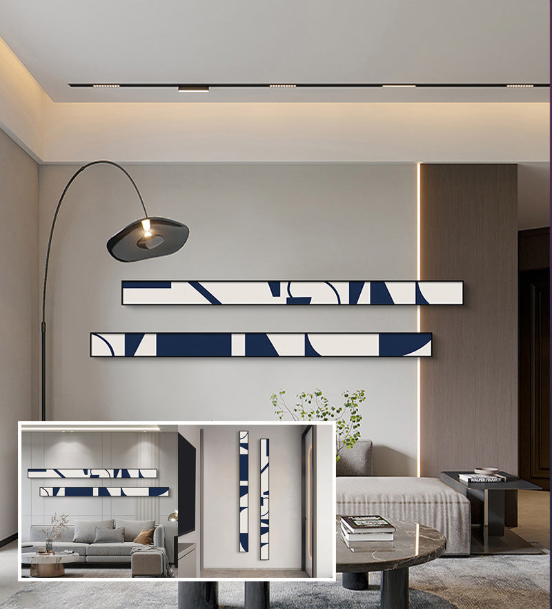 Creative Abstract Blue White Slim Format Wall Art Fine Art Canvas Prints Tall Narrow Wide Format Pictures For Living Room Foyer Stairway Wall Decor