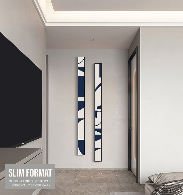 Creative Abstract Blue White Slim Format Wall Art Fine Art Canvas Prints Tall Narrow Wide Format Pictures For Living Room Foyer Stairway Wall Decor