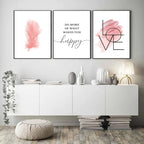 Blush Pink Love Feather Wall Art Fine Art Canvas Prints Minimalist Fashion Pictures For Living Room Girl's Bedroom Fashion Art Decor