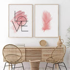 Blush Pink Love Feather Wall Art Fine Art Canvas Prints Minimalist Fashion Pictures For Living Room Girl's Bedroom Fashion Art Decor