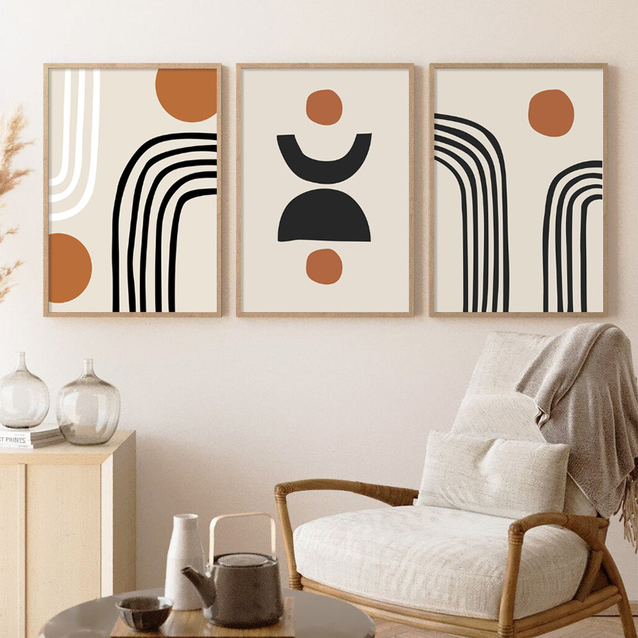 Modern Geometric Wall Art Abstract Line Shape And Form Fine Art Canvas Prints Black Beige Terracotta Pictures For Living Room Decor