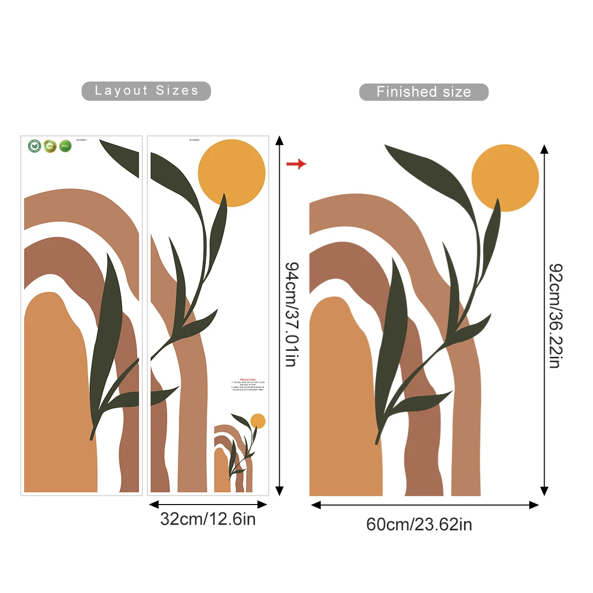 Boho Abstract Sun Arch Wall Mural – Simple Botanical Vinyl Wall Decal for Bedroom, Living Room, Creative DIY Home Decor