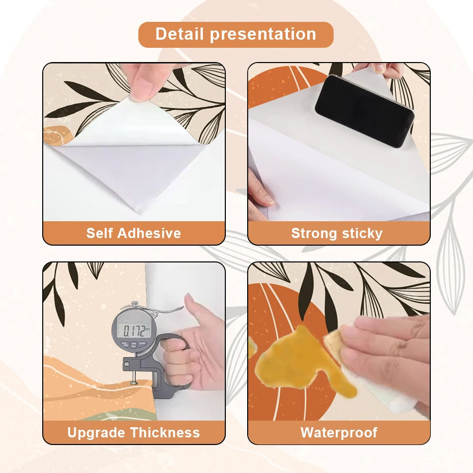 Boho Archway Landscape Wall Mural Decal - Mountain Silhouettes with Sunset Leaves Self-Adhesive Art for Bedroom & Living Spaces