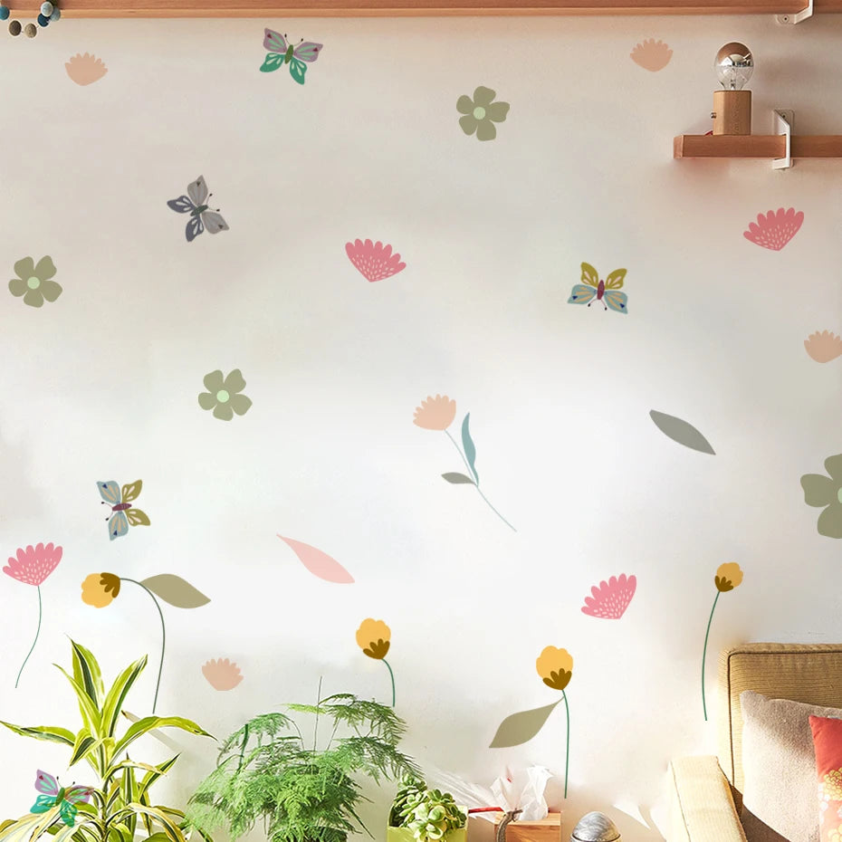 Boho Bloom & Butterfly Watercolor Wall Decals – Vivid Color Floral Vinyl Wall Stickers for Nursery & Living Spaces, Creative DIY Home Decor