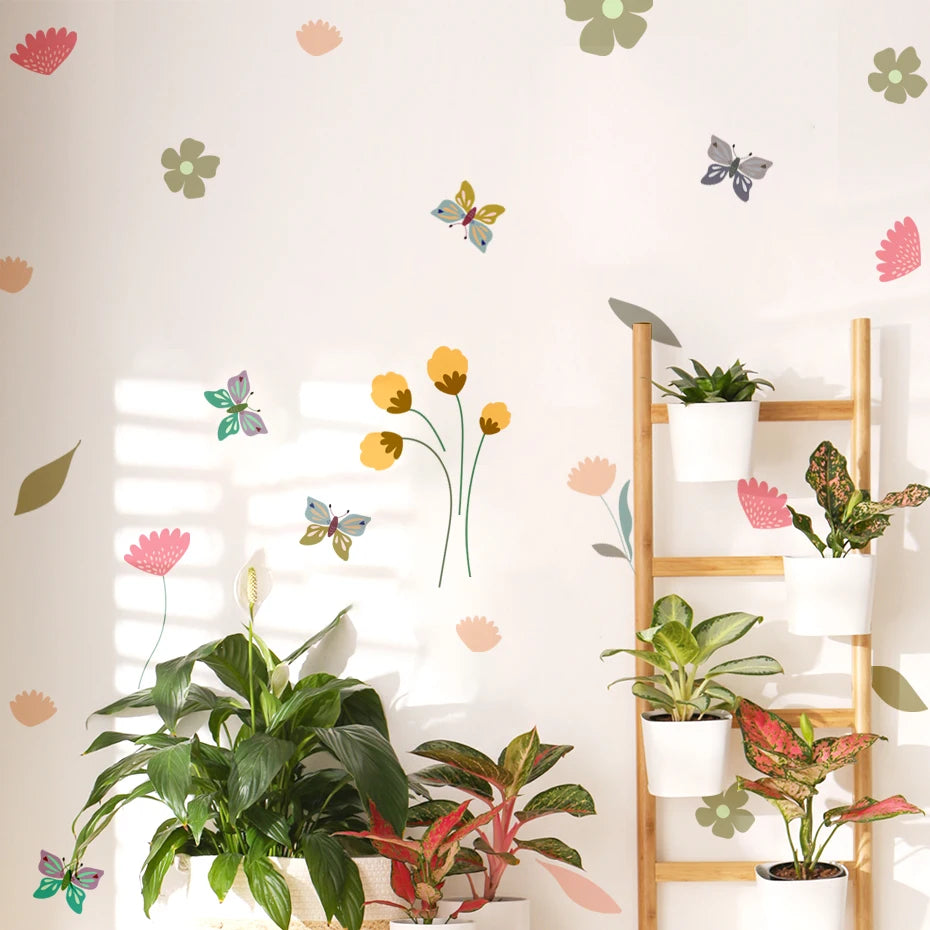 Boho Bloom & Butterfly Watercolor Wall Decals – Vivid Color Floral Vinyl Wall Stickers for Nursery & Living Spaces, Creative DIY Home Decor