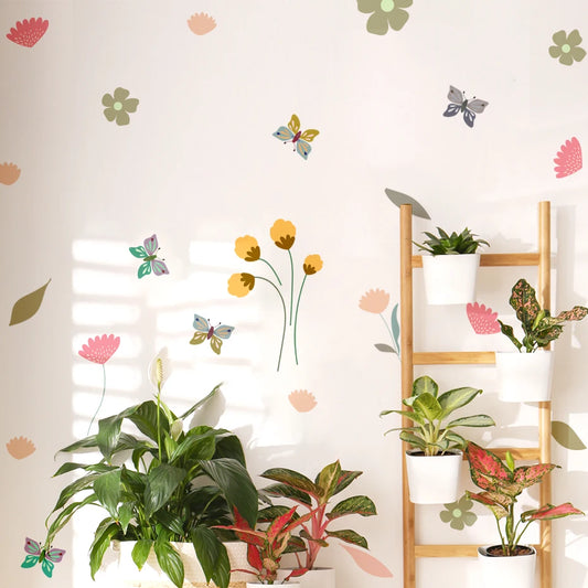Boho Bloom & Butterfly Watercolor Wall Decals – Vivid Color Floral Vinyl Wall Stickers for Nursery & Living Spaces, Creative DIY Home Decor