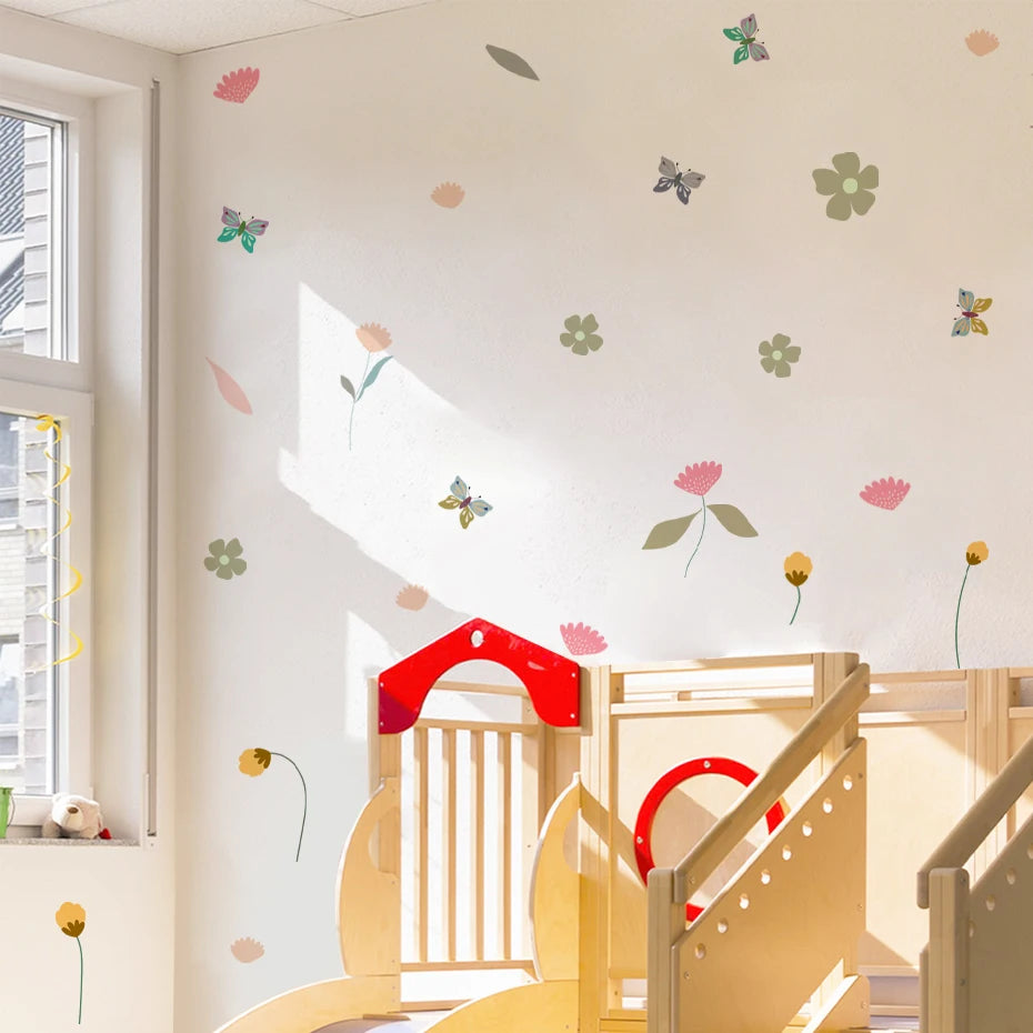 Boho Bloom & Butterfly Watercolor Wall Decals – Vivid Color Floral Vinyl Wall Stickers for Nursery & Living Spaces, Creative DIY Home Decor
