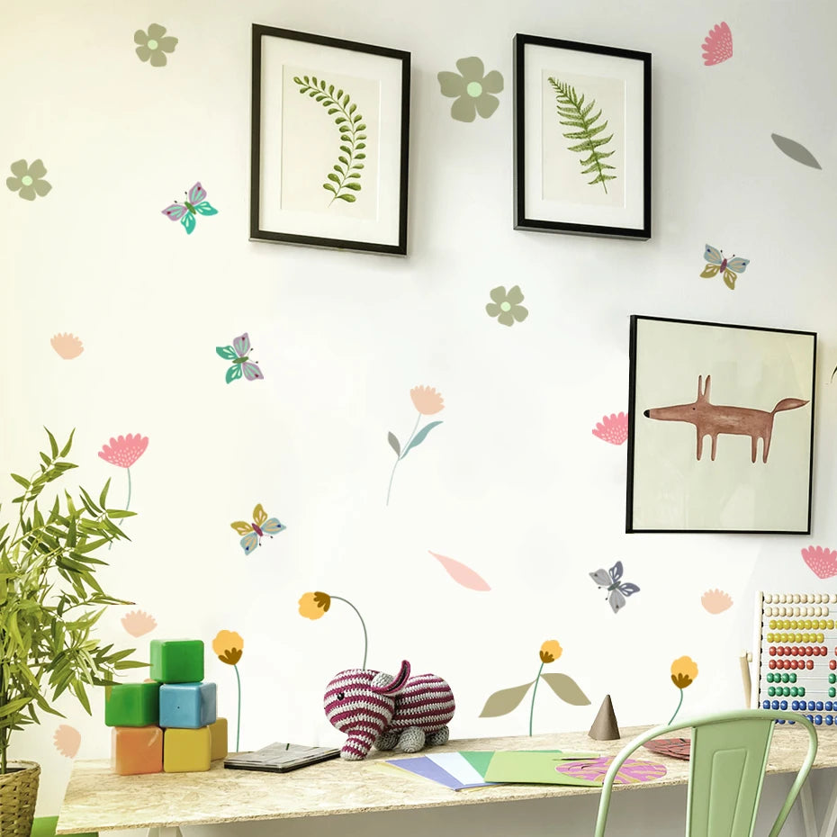 Boho Bloom & Butterfly Watercolor Wall Decals – Vivid Color Floral Vinyl Wall Stickers for Nursery & Living Spaces, Creative DIY Home Decor