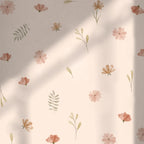 Floral pattern with pink flowers and green leaves on a beige background
