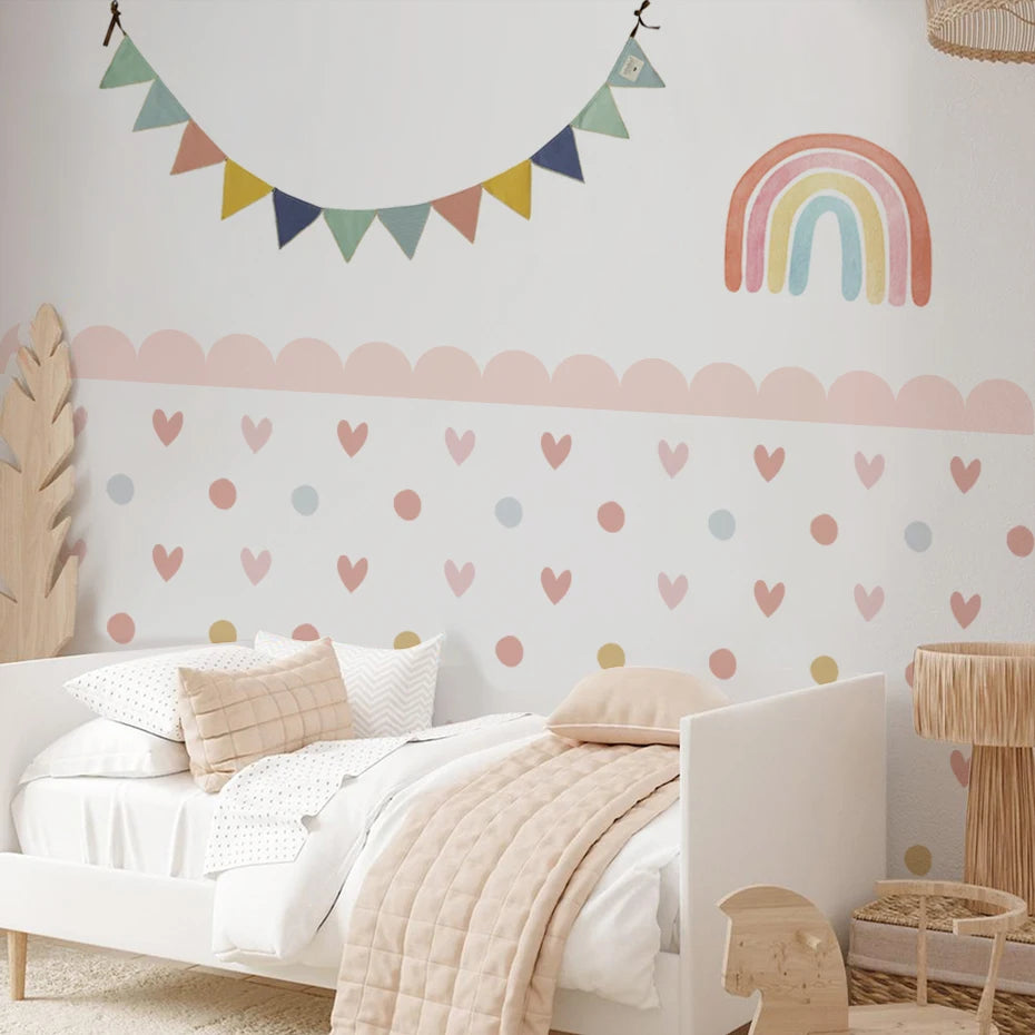 Boho Curved Border & Hearts Wall Decals – Peel & Stick Wall Decor for Nursery, Kids’ Room & Bedroom Decor