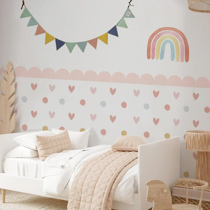 Boho Curved Border & Hearts Wall Decals – Peel & Stick Wall Decor for Nursery, Kids’ Room & Bedroom Decor