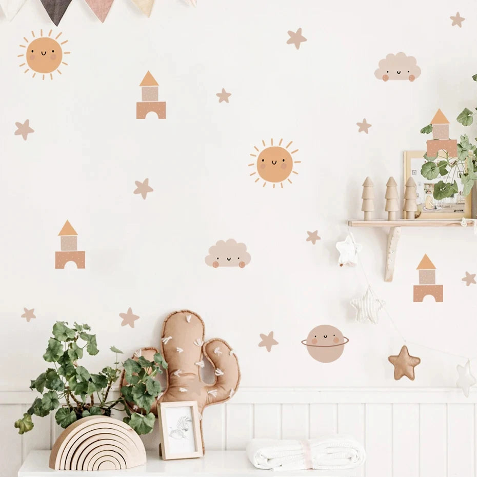 Boho Rainbow & Sun Nursery Wall Decals – Removable Watercolor Stickers ...
