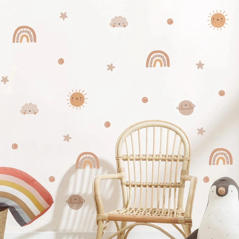 Boho Rainbow & Sun Nursery Wall Decals – Removable Watercolor Stickers ...