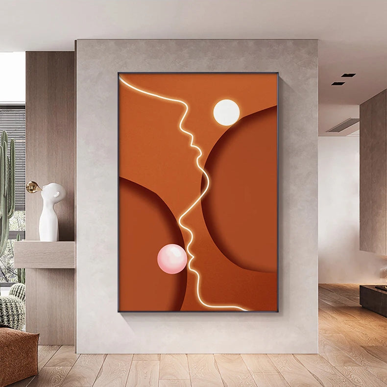 Bold Blue Orange Beige Abstract Line Art Face Art Fine Art Canvas Prints Colorful Pictures For Modern Apartment Living Room Hotel Room Salon Art Decor 2025