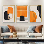 Bold Orange Beige Black Mosaic Abstract Wall Art Fine Art Canvas Prints Pictures For Modern Apartment Living Room Art For Contemporary Interiors