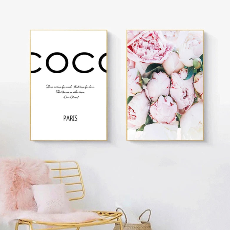 Boutique Paris Fashion Quote Floral Wall Art Fine Art Canvas Prints Pictures For Living Room Bedroom Salon Art Decor 2025