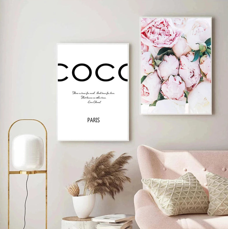 Boutique Paris Fashion Quote Floral Wall Art Fine Art Canvas Prints Pictures For Living Room Bedroom Salon Art Decor 2025